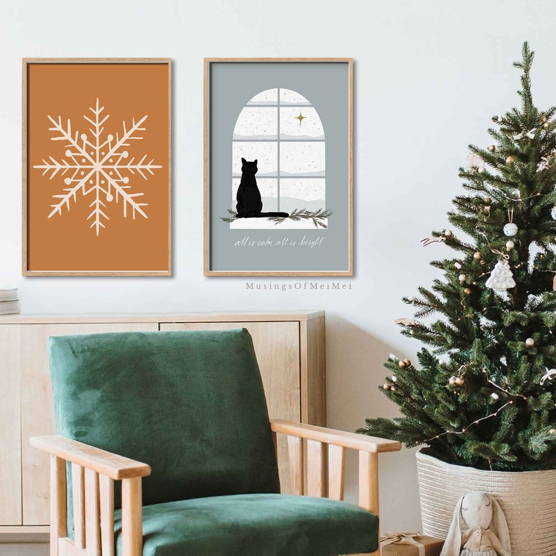 Christmas Black Cat Holiday Wall Art Print - Image 3
