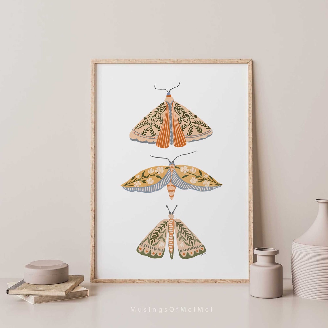 Moth Spring Floral Boho Poster Print
