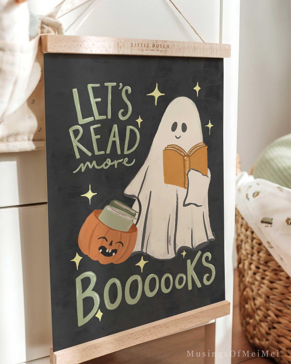 Halloween Ghost Reading Art Print, Nursery Decor - Image 3