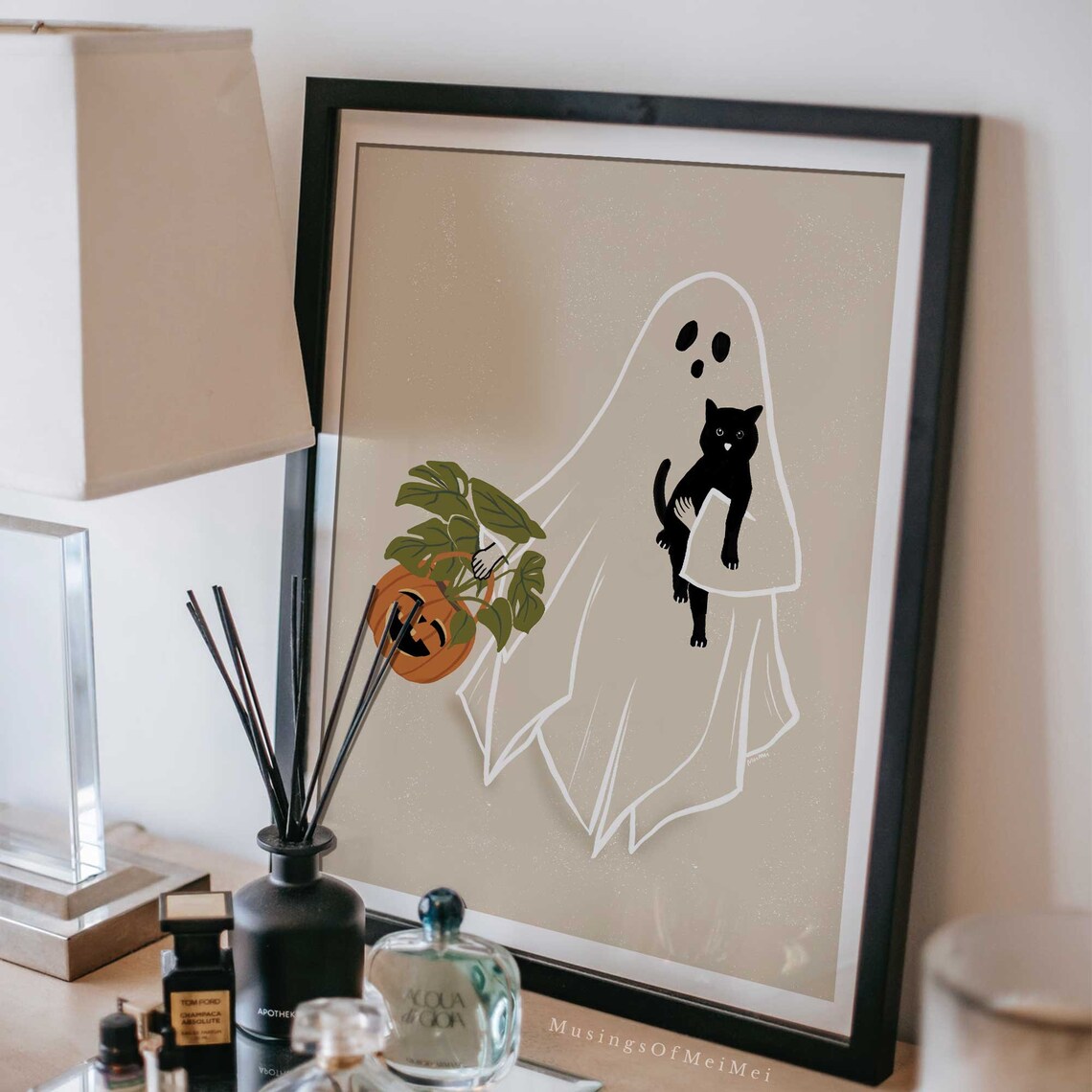 Ghost Halloween Print, Cat and Pumpkin Decor - Image 4