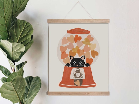 Cat In Candy Machine Print Wall Art Black Cat Print Cute Cat Wall Art Cat Lovers Gift Valentines Day Cat Art