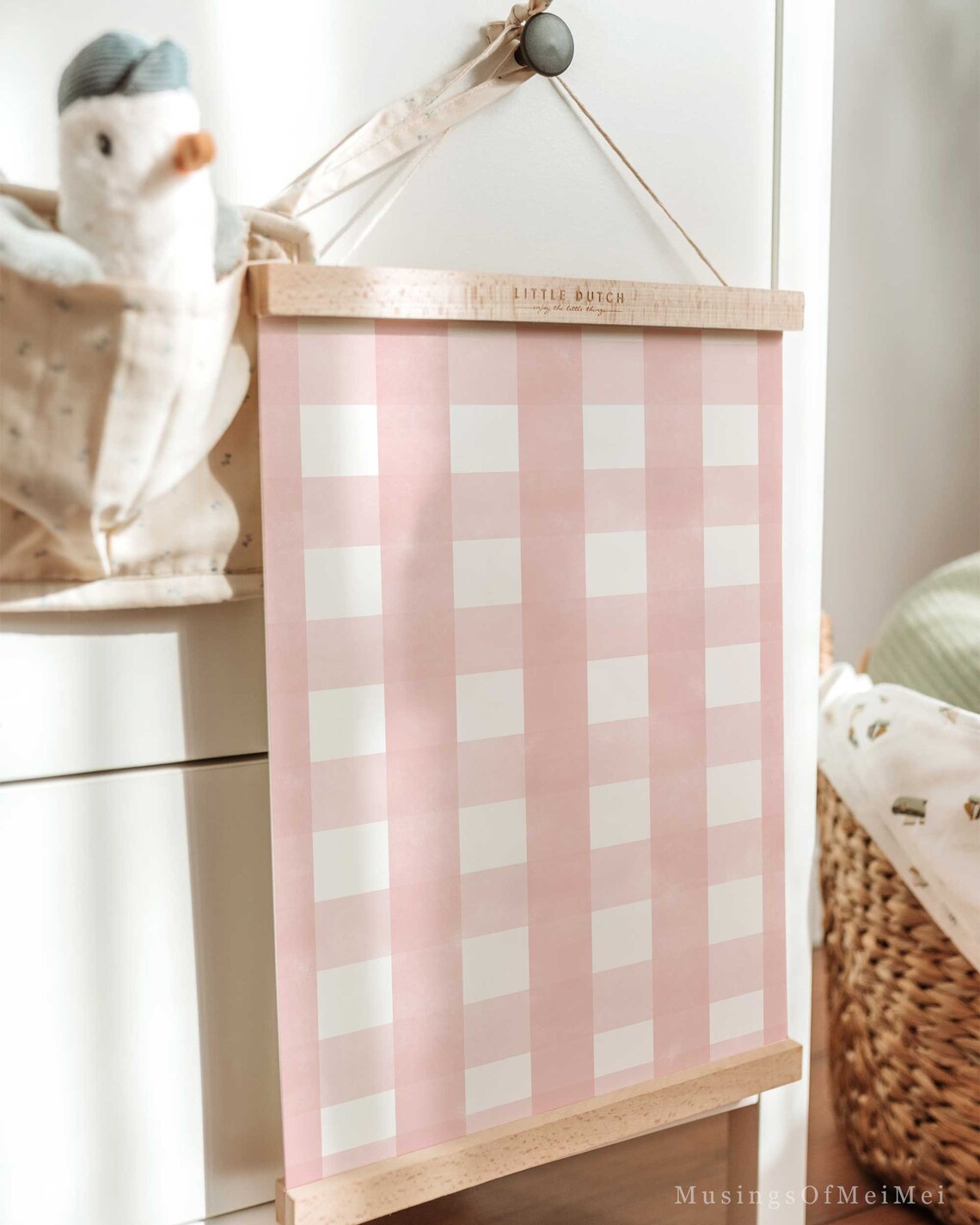 Pastel Pink Gingham Abstract Watercolor Art Print - Image 2