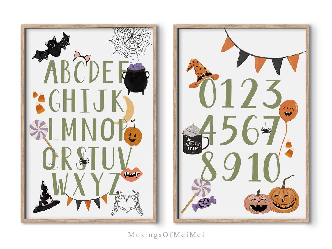 Cute Halloween Alphabet with Spooky Icons Kids Classroom Poster - Image 3