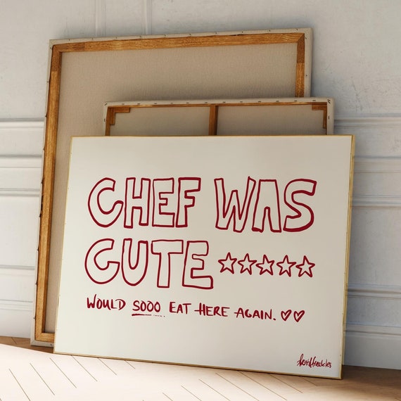 Chef Was Cute Kitchen Art Print, Handdrawn Illustration