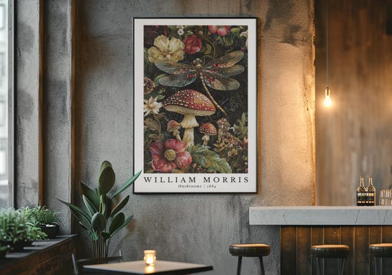 William Morris Dragonfly Print Vintage Botanical Gallery Wall Art