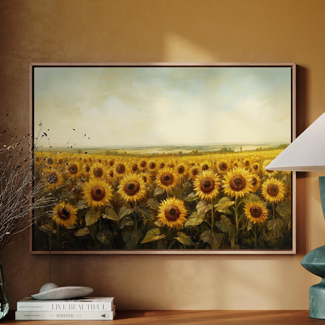 Golden Sunflower Field, Rustic Landscape Art Print - Image 5