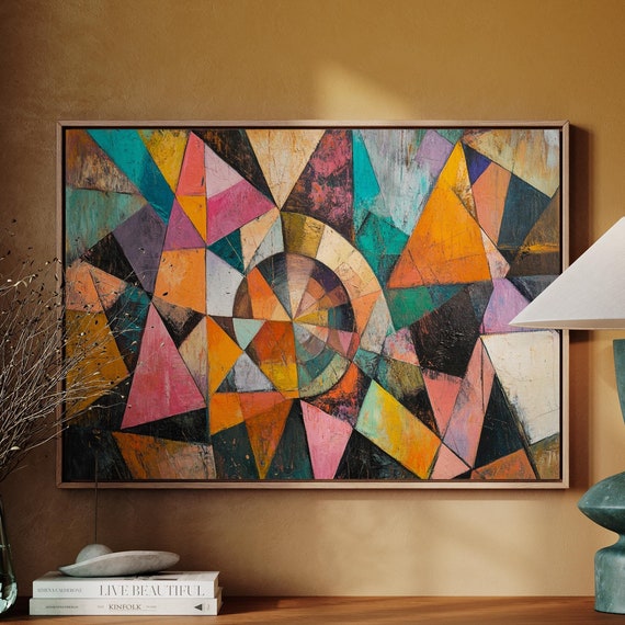 Geometric Abstract Art Painting Colorful Textured Wall Art With Shapes And Lines For Modern Home Decor Prints