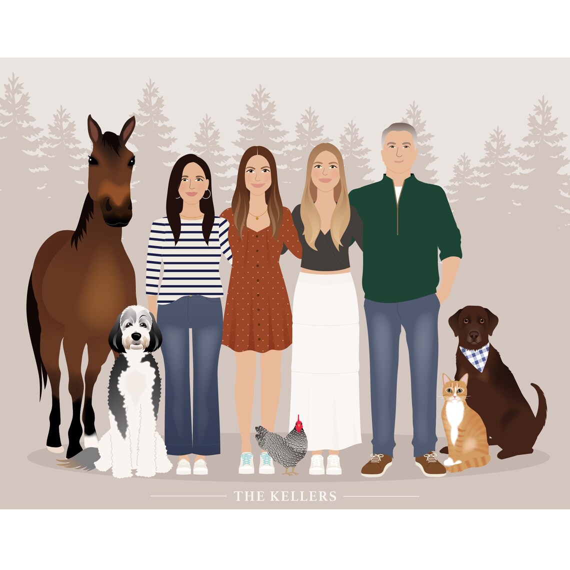 Modern Flat Family Portrait Illustration Four Person Gift Poster - Image 5