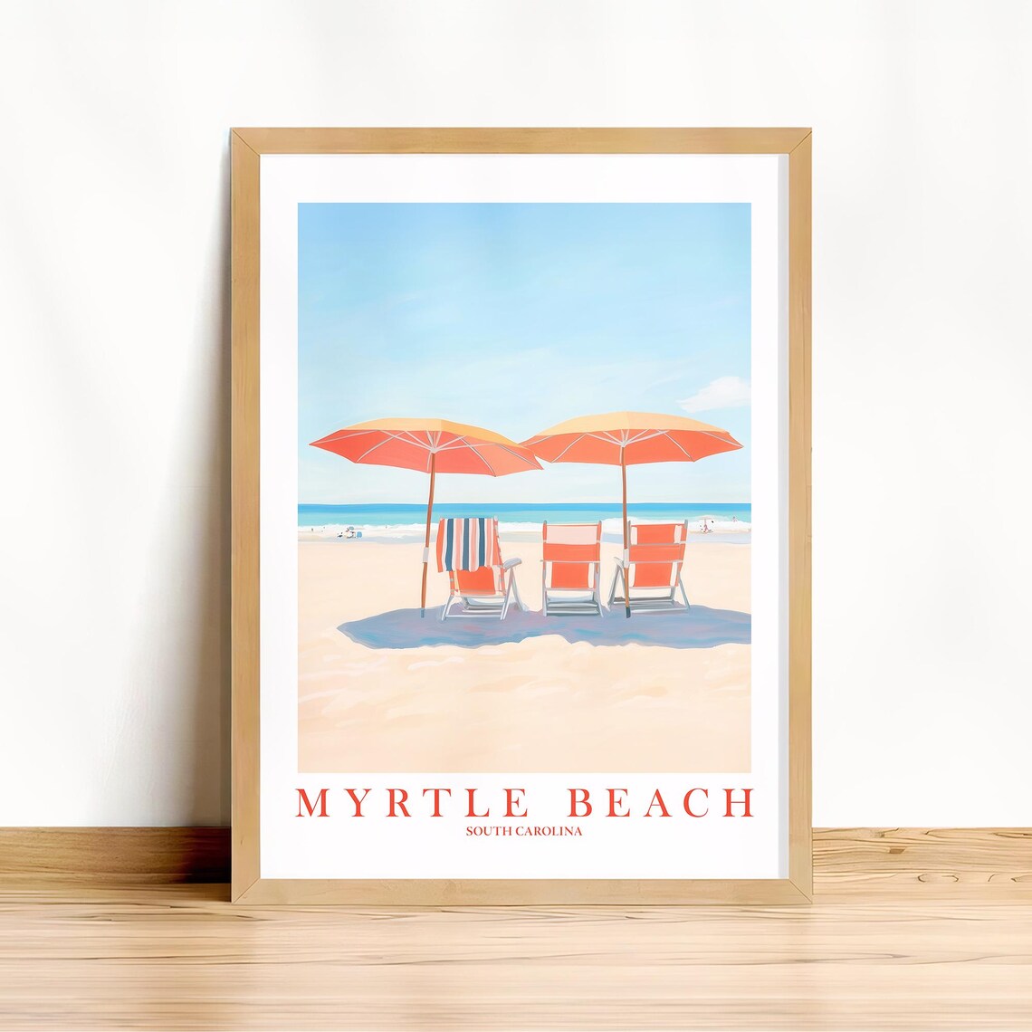 Myrtle Beach South Carolina Beach Umbrellas Retro Coastal Travel Poster