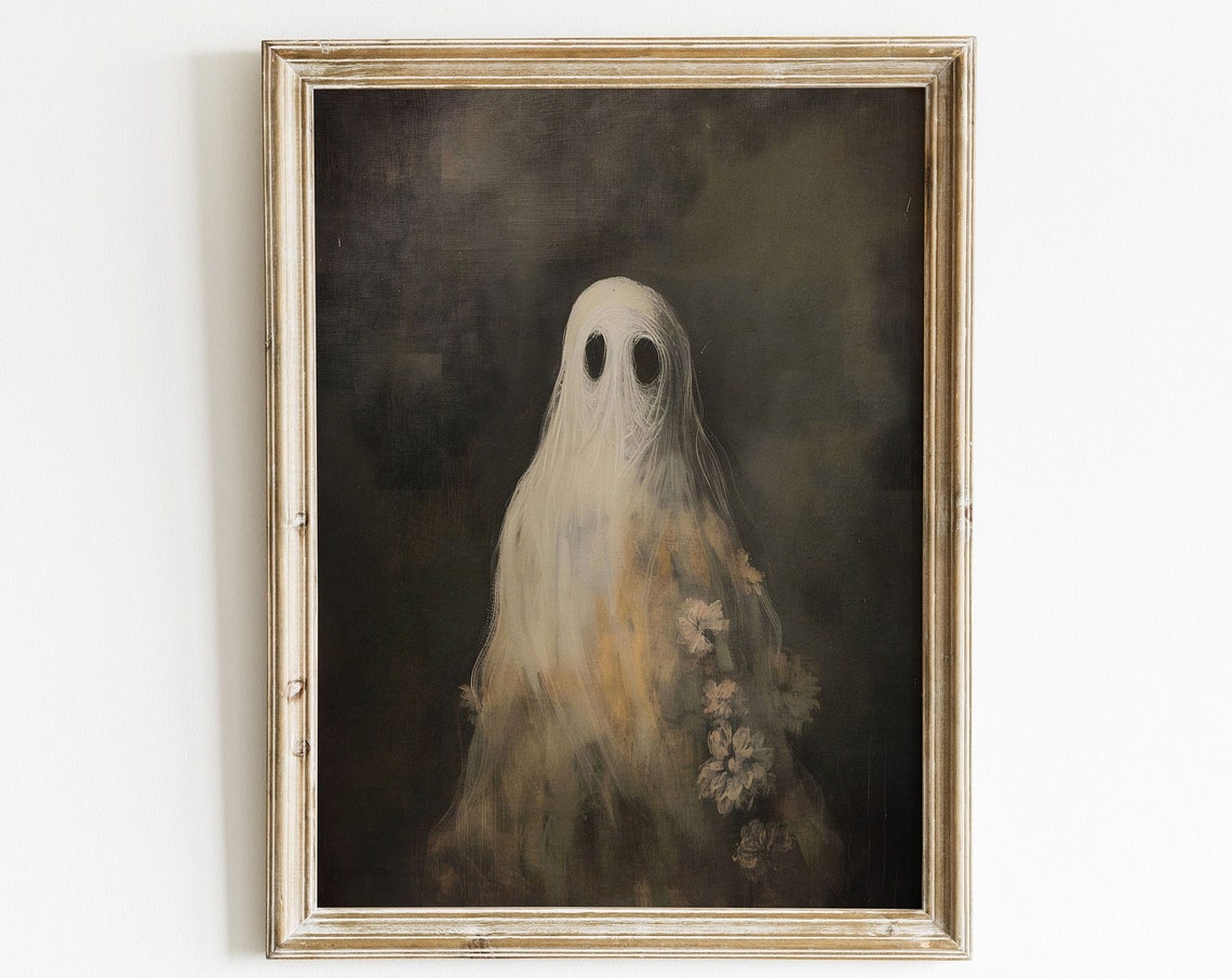 Cute Floral Ghost with Blooms Vintage Halloween Painting Poster - Image 6