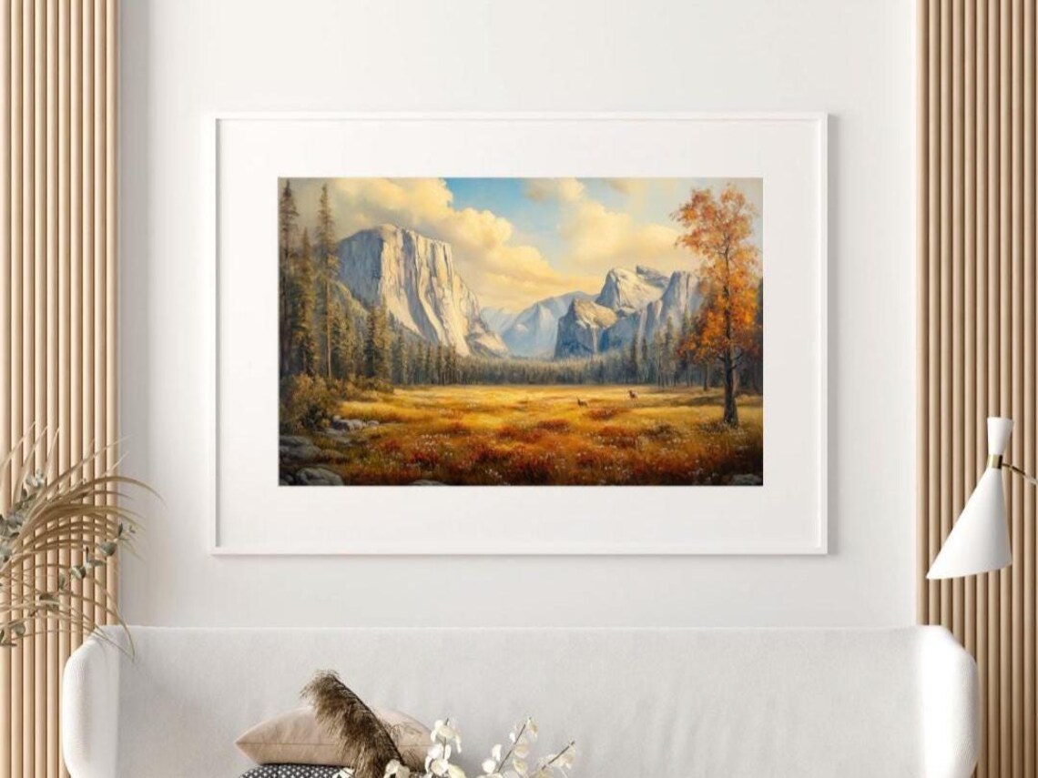 Yosemite Valley Fall Oil Painting, Autumn Landscape - Image 5