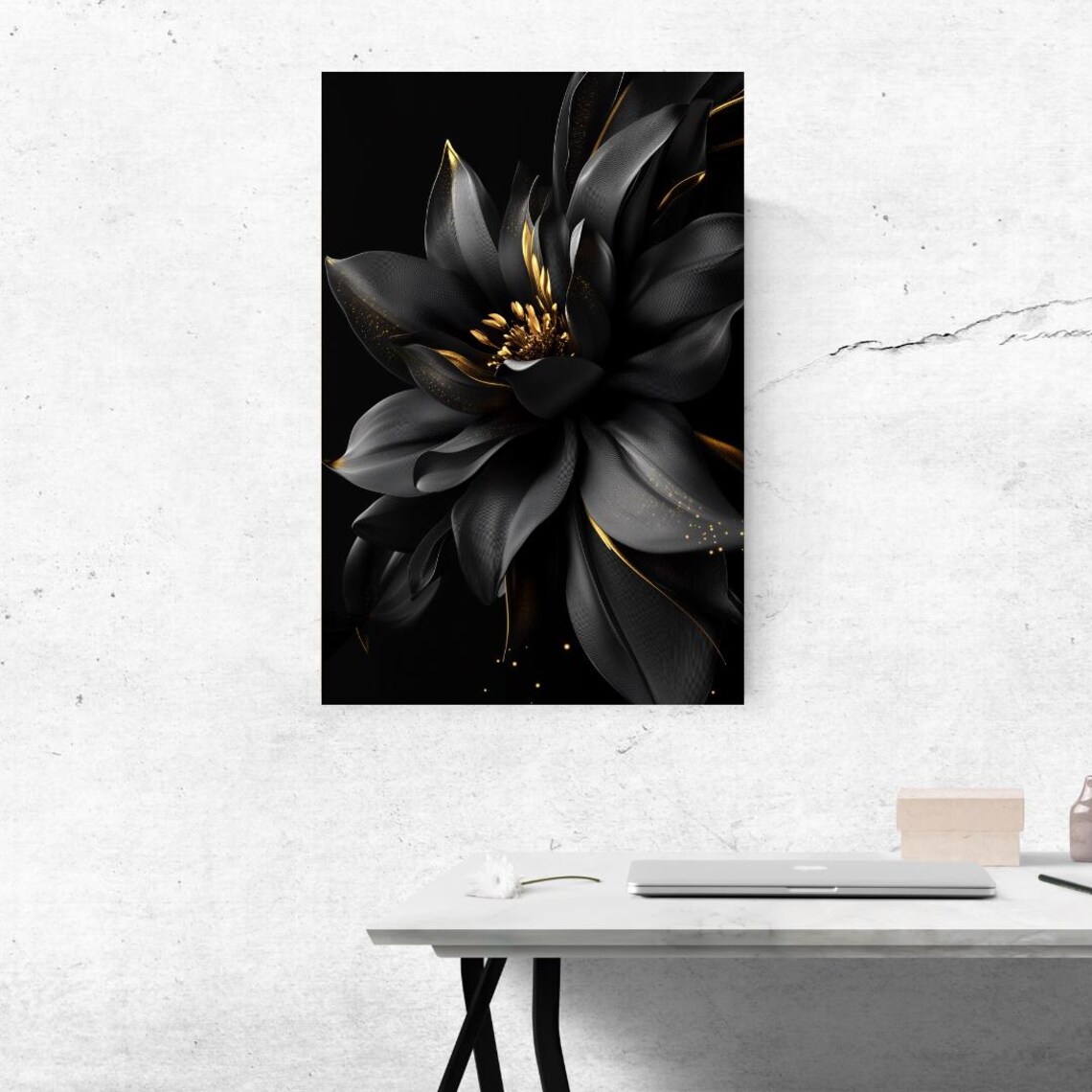 Black And Gold Flower Print Elegant Modern Floral Wall Art Luxury Botanical - Image 4
