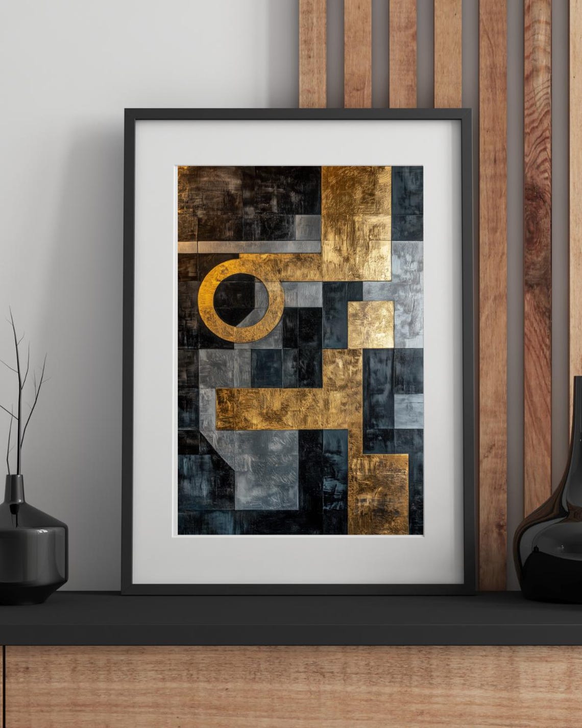 Urban Alloy Industrial Geometric Abstract Print Gold Charcoal Wall Art - Image 5