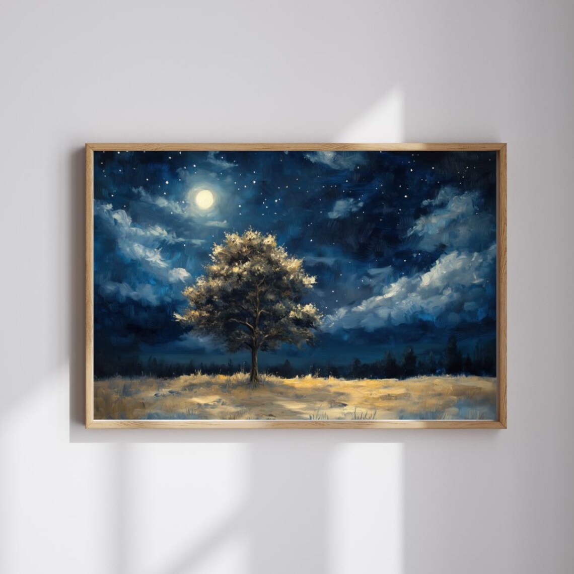 Midnight Tree Oil Painting, Starry Night Art Print