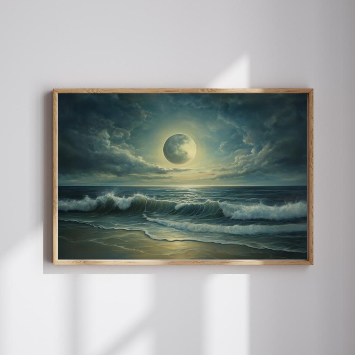 Lunar Tide Surreal Ocean Moonrise, Celestial Seascape
