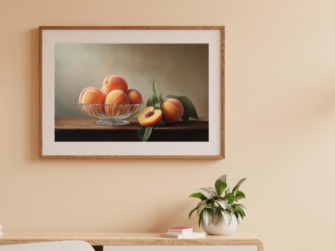 Still Life Peach Painting, Elegant Kitchen Wall Art - Image 2
