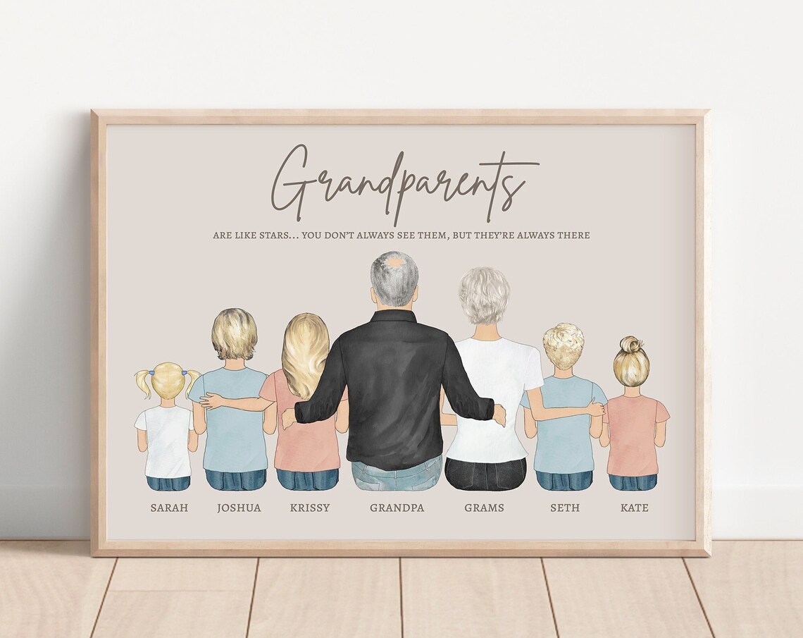 Custom Grandkids Portrait Grandparent Birthday Idea Personalized Family Print Keepsake Art Grandchildren Grandma Grandpa Gift