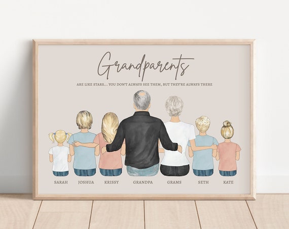 Custom Grandkids Portrait Grandparent Birthday Idea Personalized Family Print Keepsake Art Grandchildren Grandma Grandpa Gift