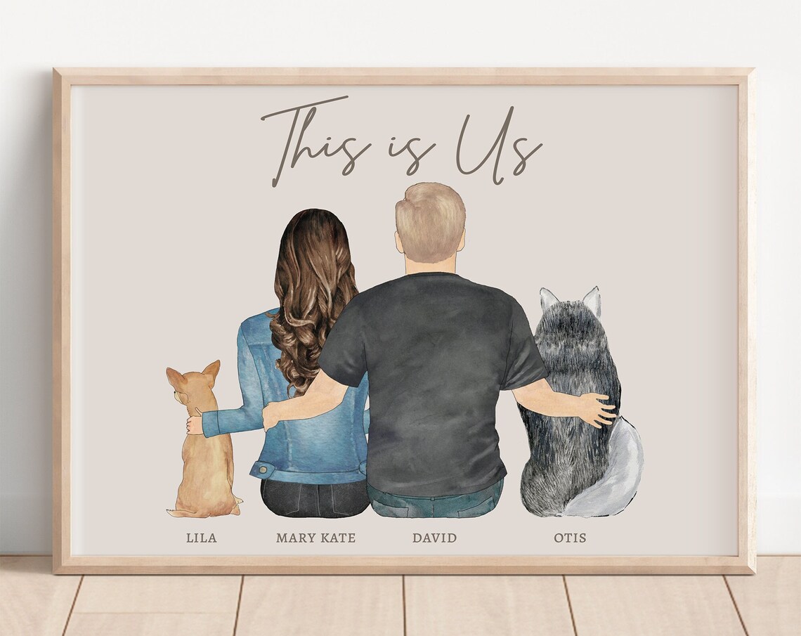 Pet Parent Portrait Personalized Dog Lover Gift Pet Owner Art Print Boyfriend Girlfriend Fiance Husband Wife Partner Custom Dog Mom Gift