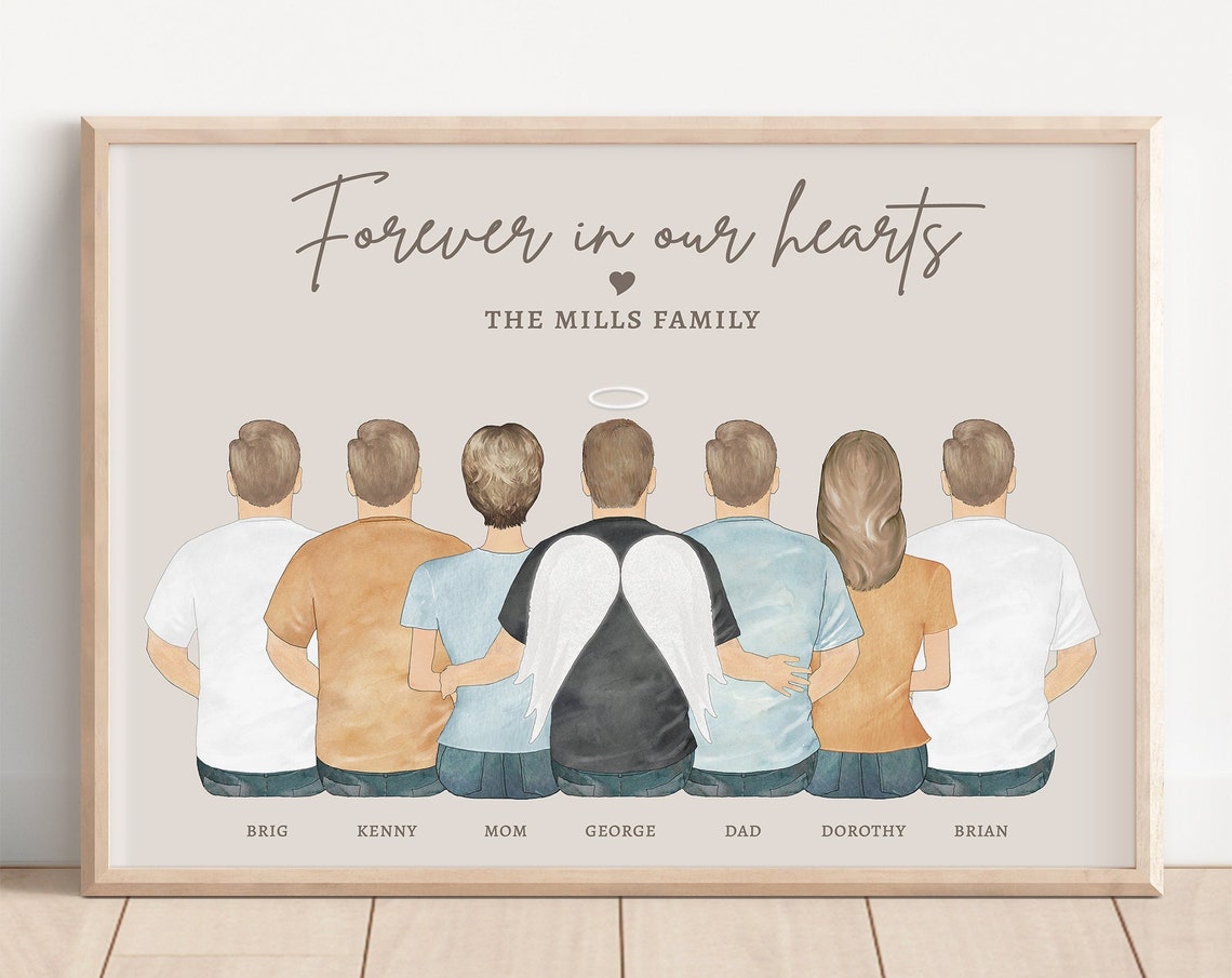 Forever In Our Hearts Custom Family Memorial Portrait Gift Print
