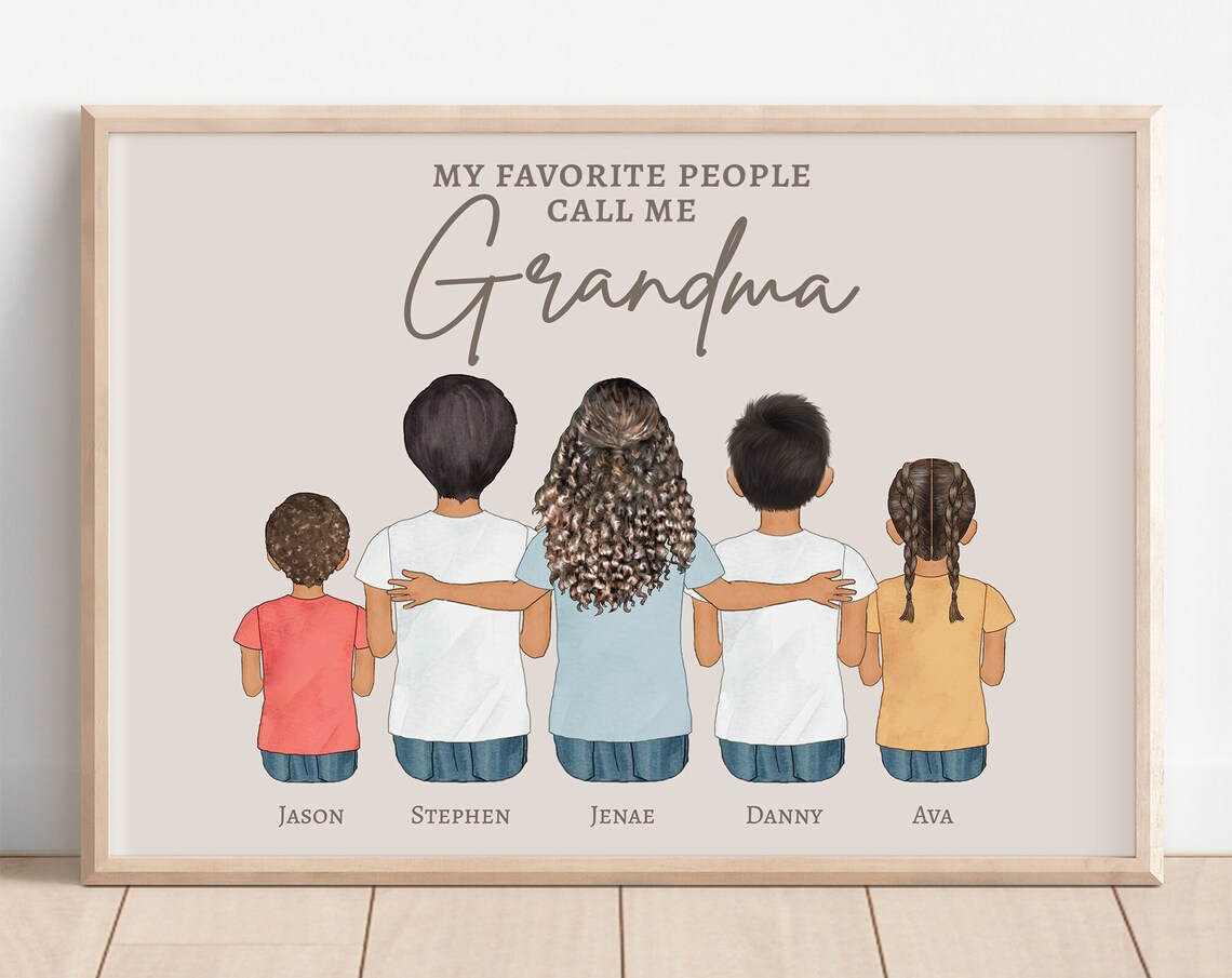 Custom Grandma with Grandchildren My Favorite People Portrait Poster