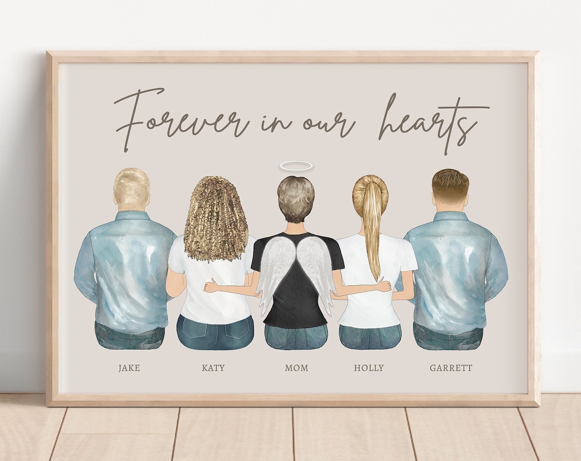Forever in Our Hearts Angel Mom Family Memorial Portrait Poster