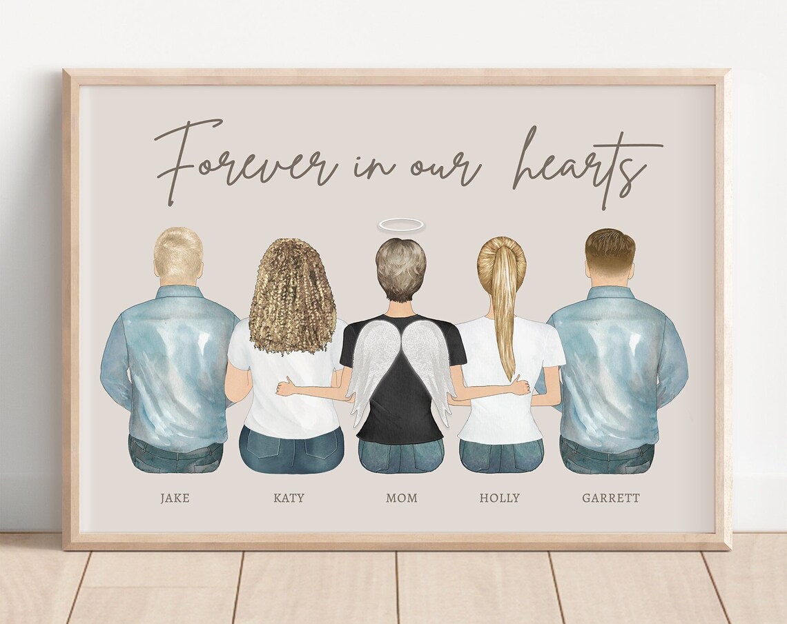Forever In Our Hearts Angel Mom Memorial Family Portrait Print