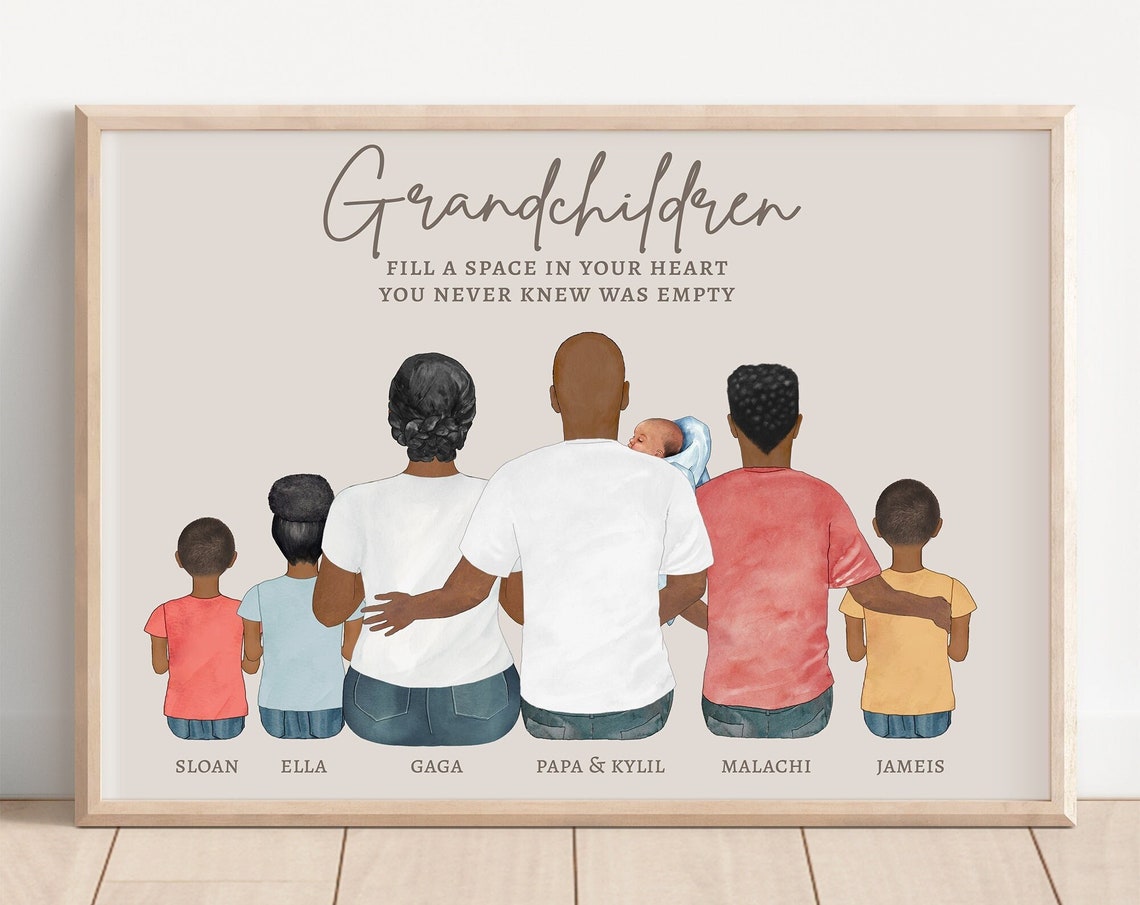 Portrait From Grandkids Custom Grandparent Gift From Grandchildren Gift For Grandma Grandpa Personalized Family Picture Cadeau Mamie