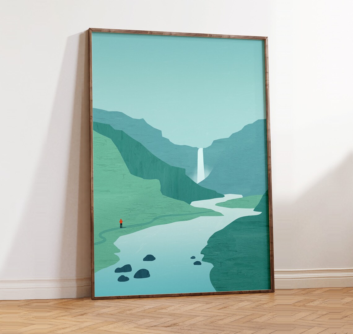 Minimalist Iceland Landscape - Waterfall Art Print