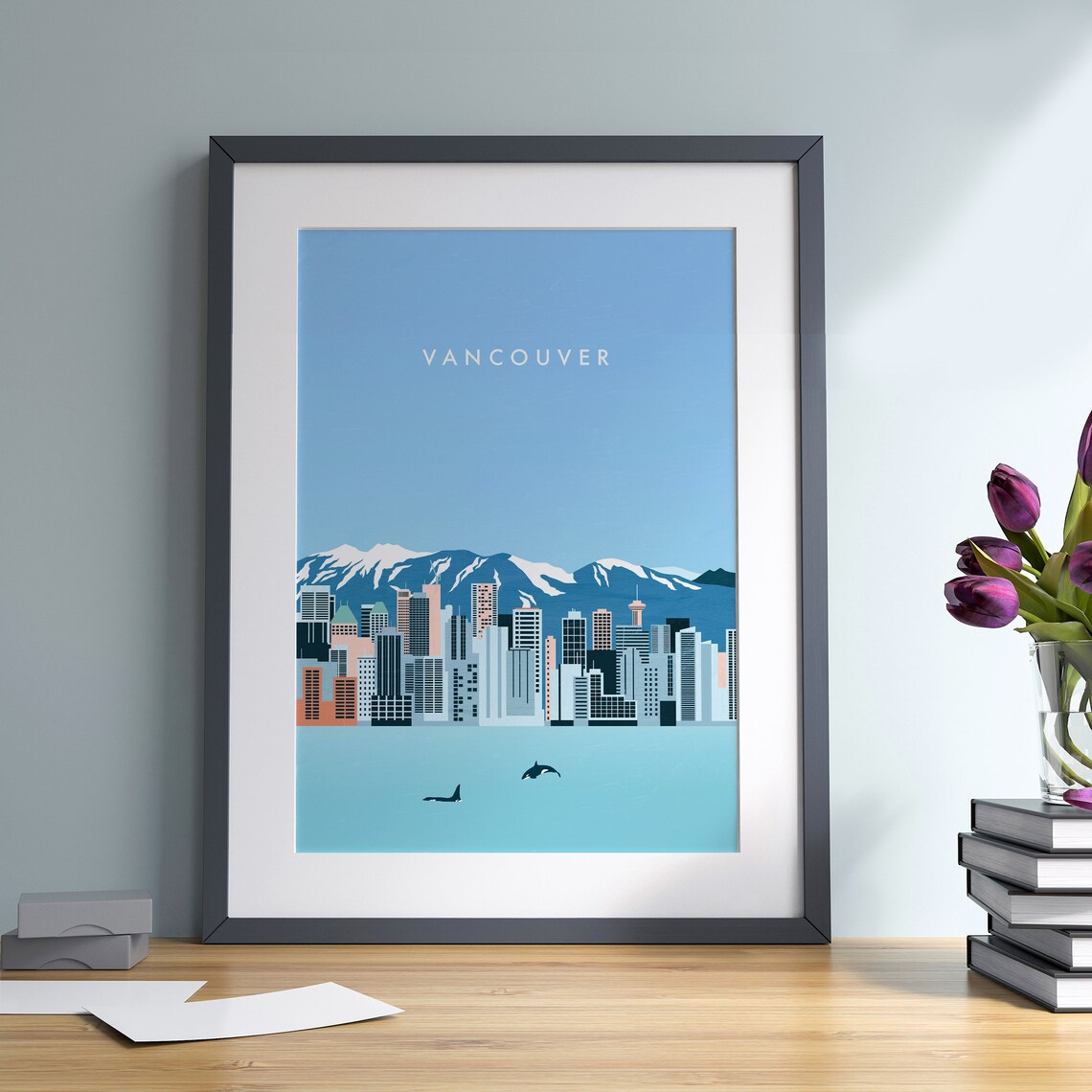 Vancouver Skyline Poster, Mountain Cityscape Art Print - Image 2