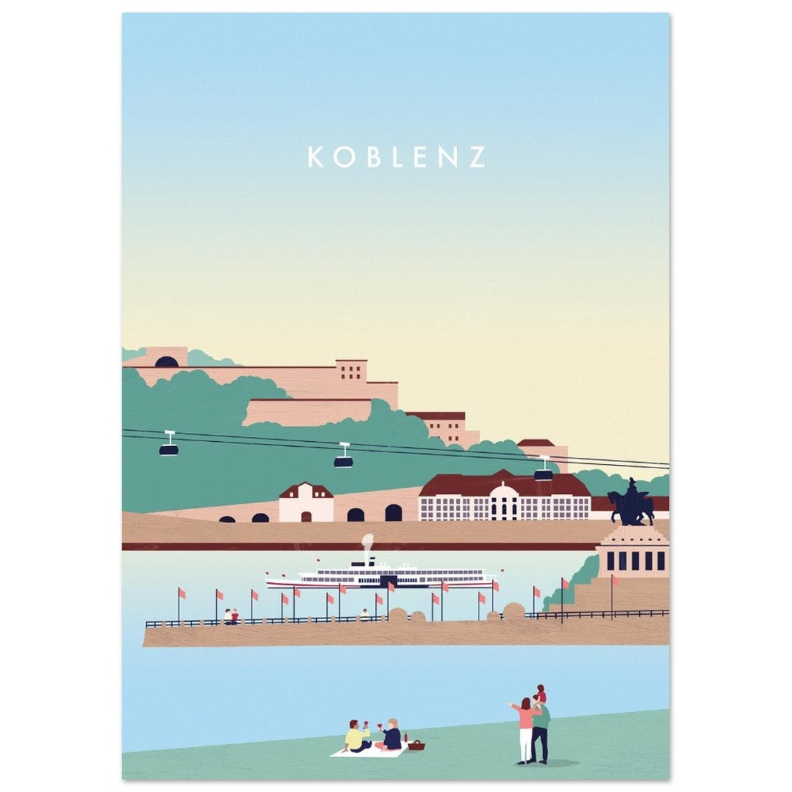 Koblenz Germany Rhine River Deutsches Eck Minimalist Travel Poster - Image 2