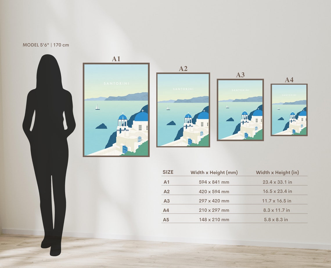 Santorini Greece Blue Domes Aegean Sea Minimalist Travel Poster - Image 2