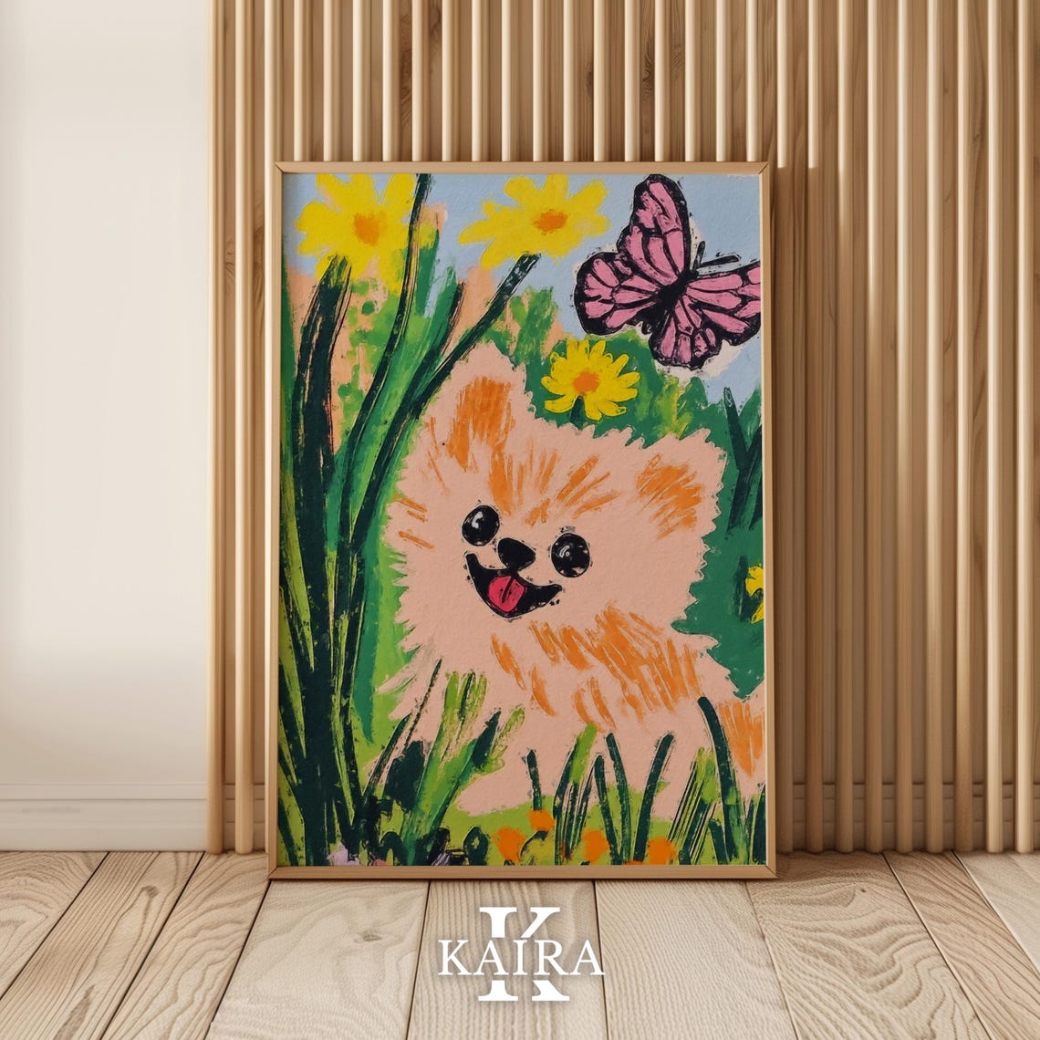 Fluffy Orange Puppy Chasing a Pink Butterfly in a Daisy Field Poster - Image 5