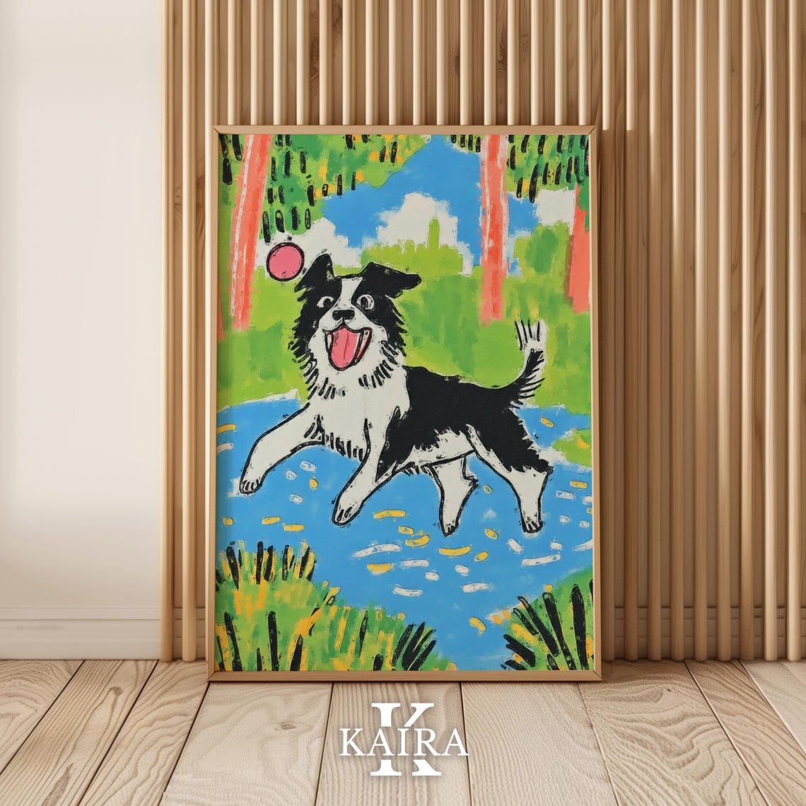 Playful Border Collie Leaping Into A River To Catch A Ball Poster - Image 3