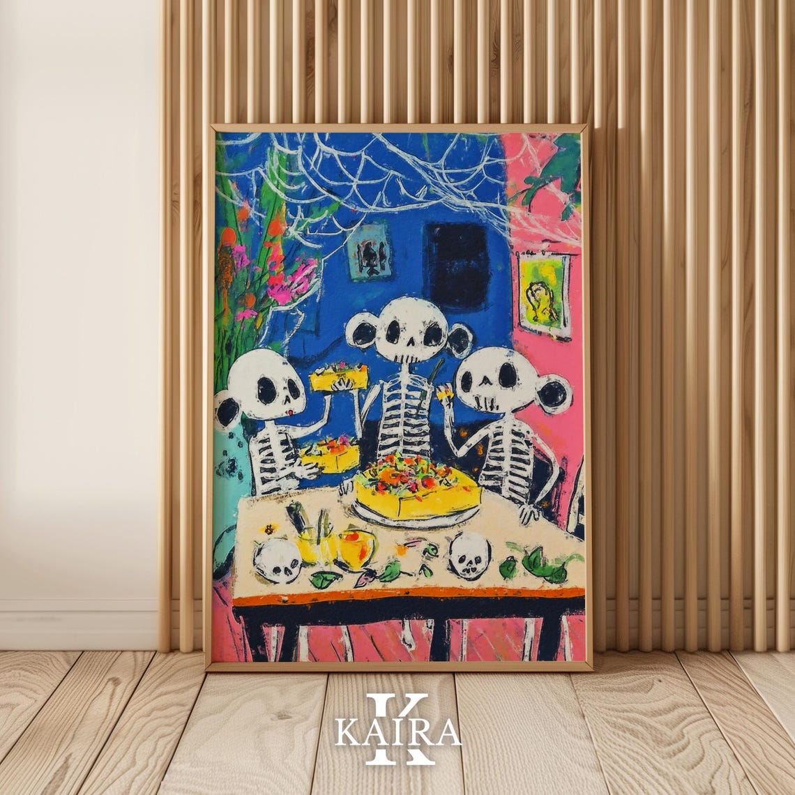 Cheerful Day Of The Dead Skeletons Sharing A Festive Dinner Poster - Image 5