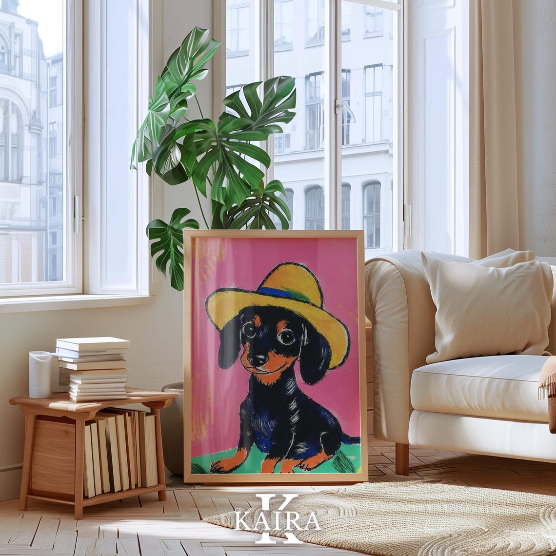 Black And Tan Dachshund Puppy Wearing A Yellow Sun Hat Poster - Image 4