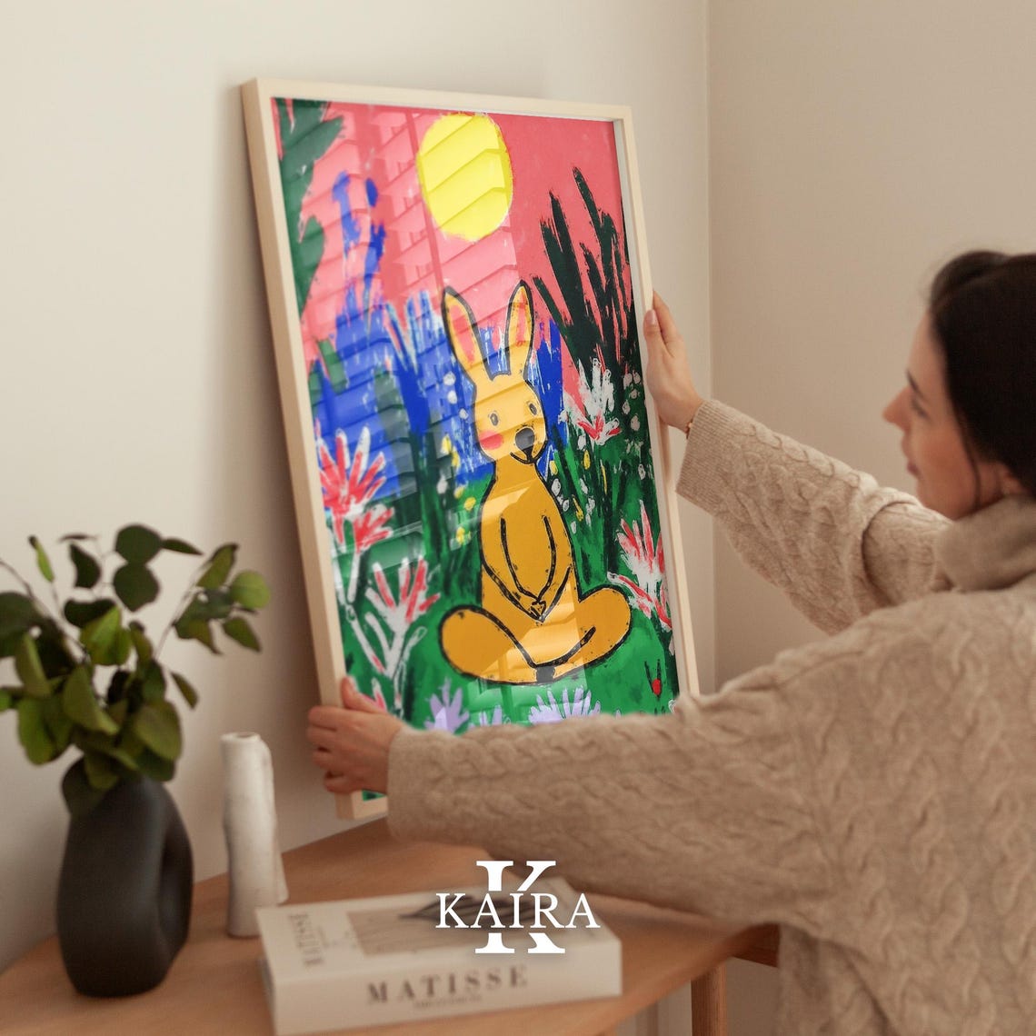 Meditating Yellow Rabbit in a Wildflower Field at Sunset Poster - Image 2