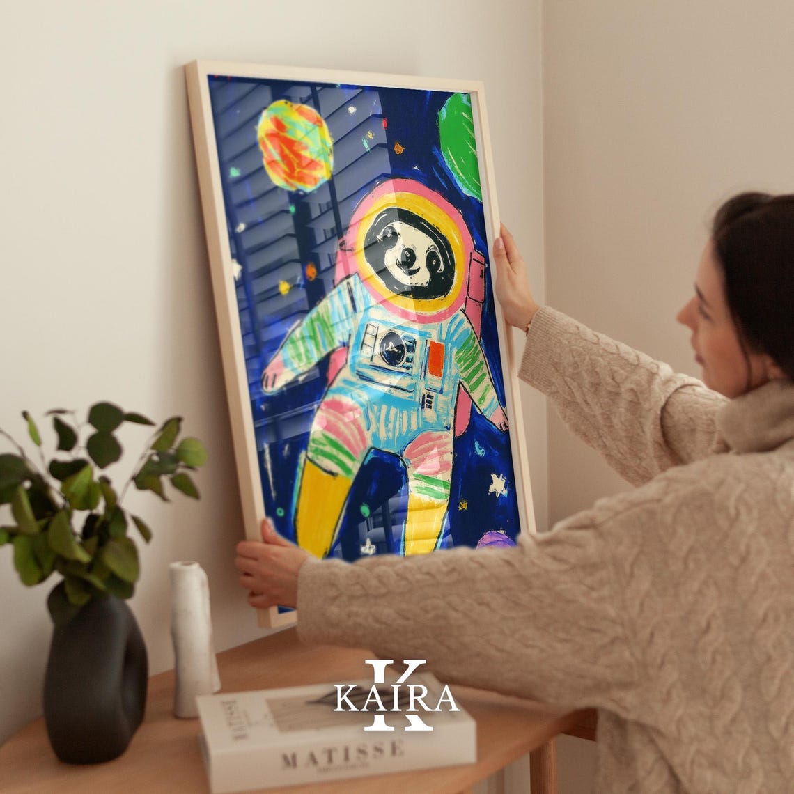 Adorable Astronaut Sloth Floating Through Colorful Space Poster