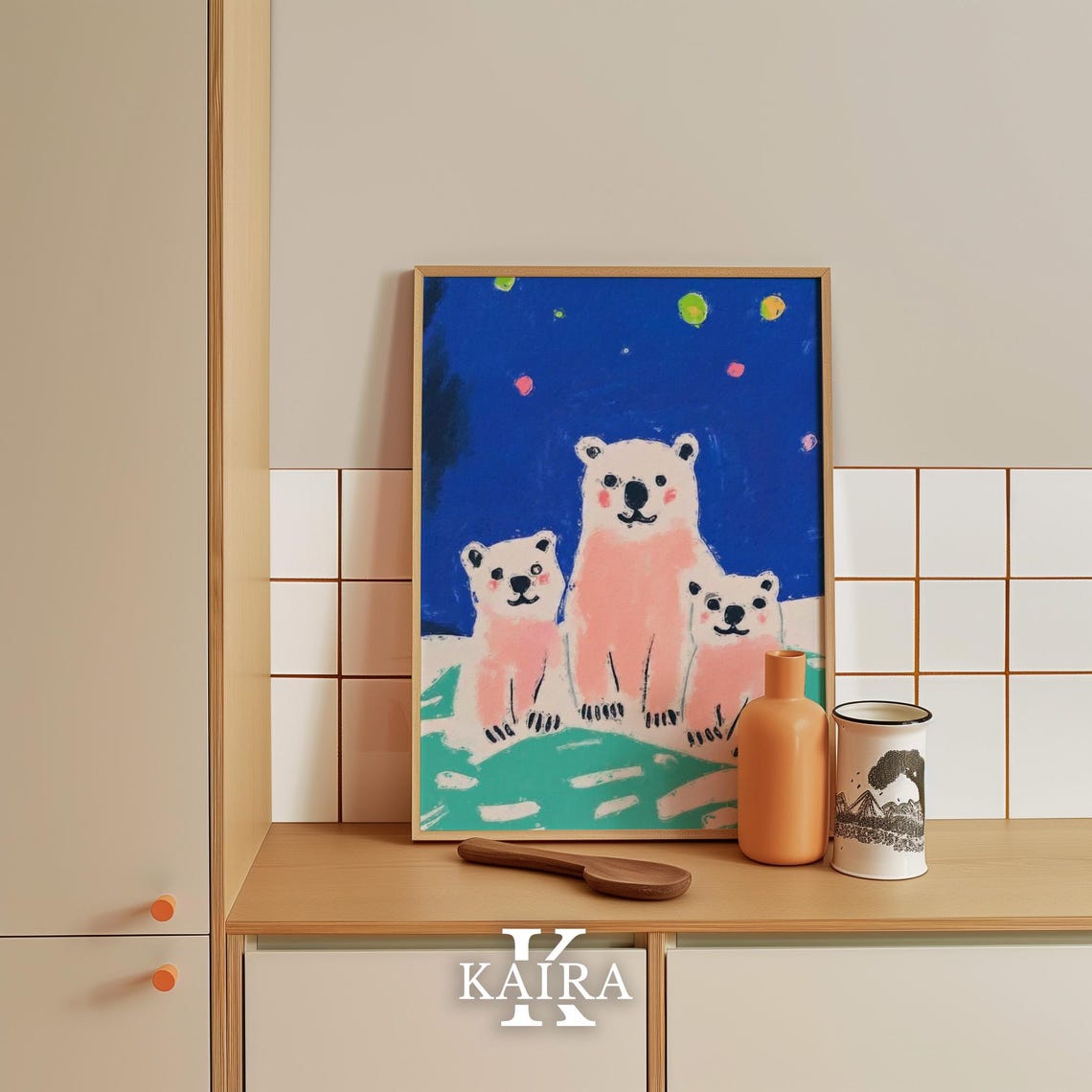 Polar Bear Family Standing Together Under a Starry Night Poster - Image 5