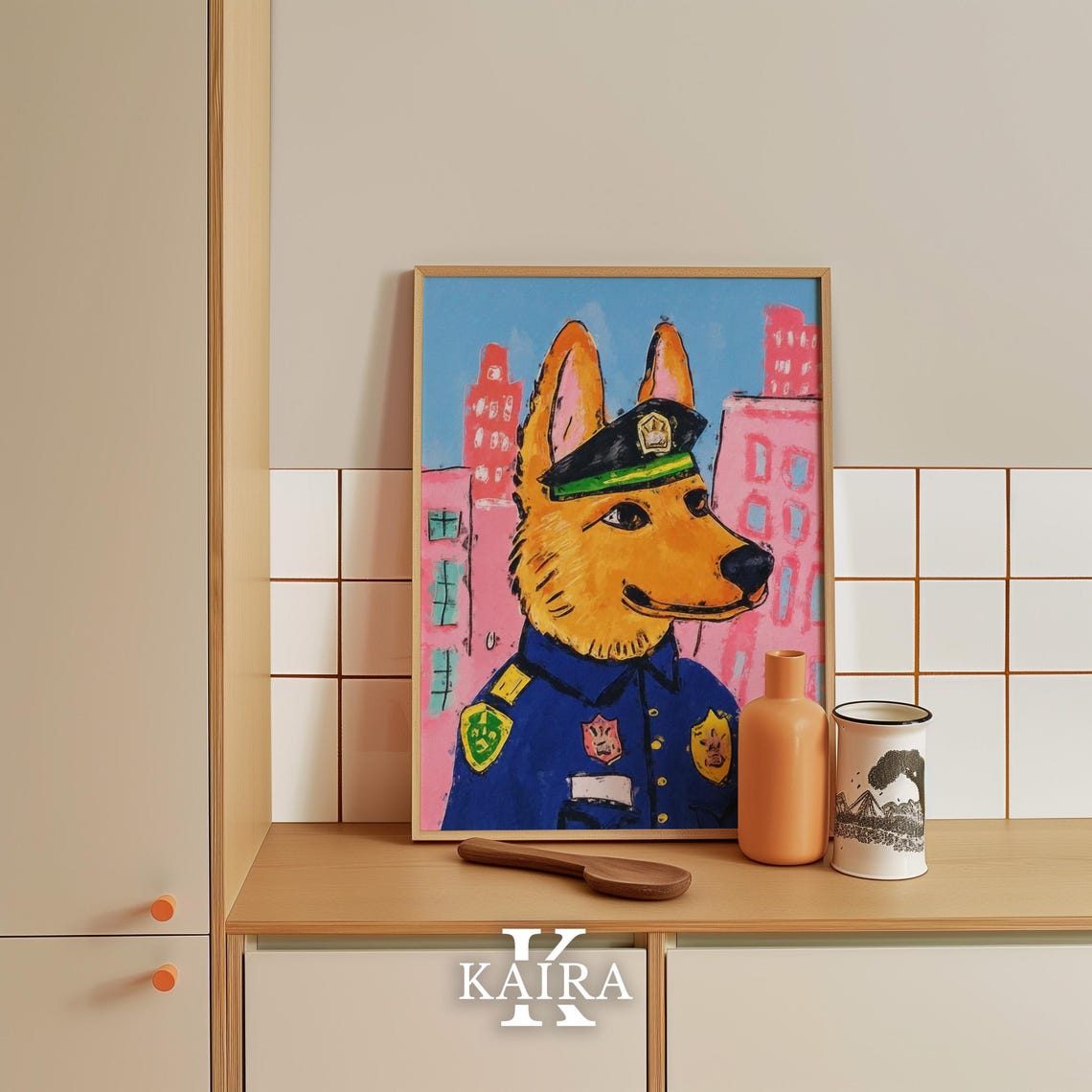 German Shepherd Dog Dressed As A Police Officer In The City Poster - Image 5