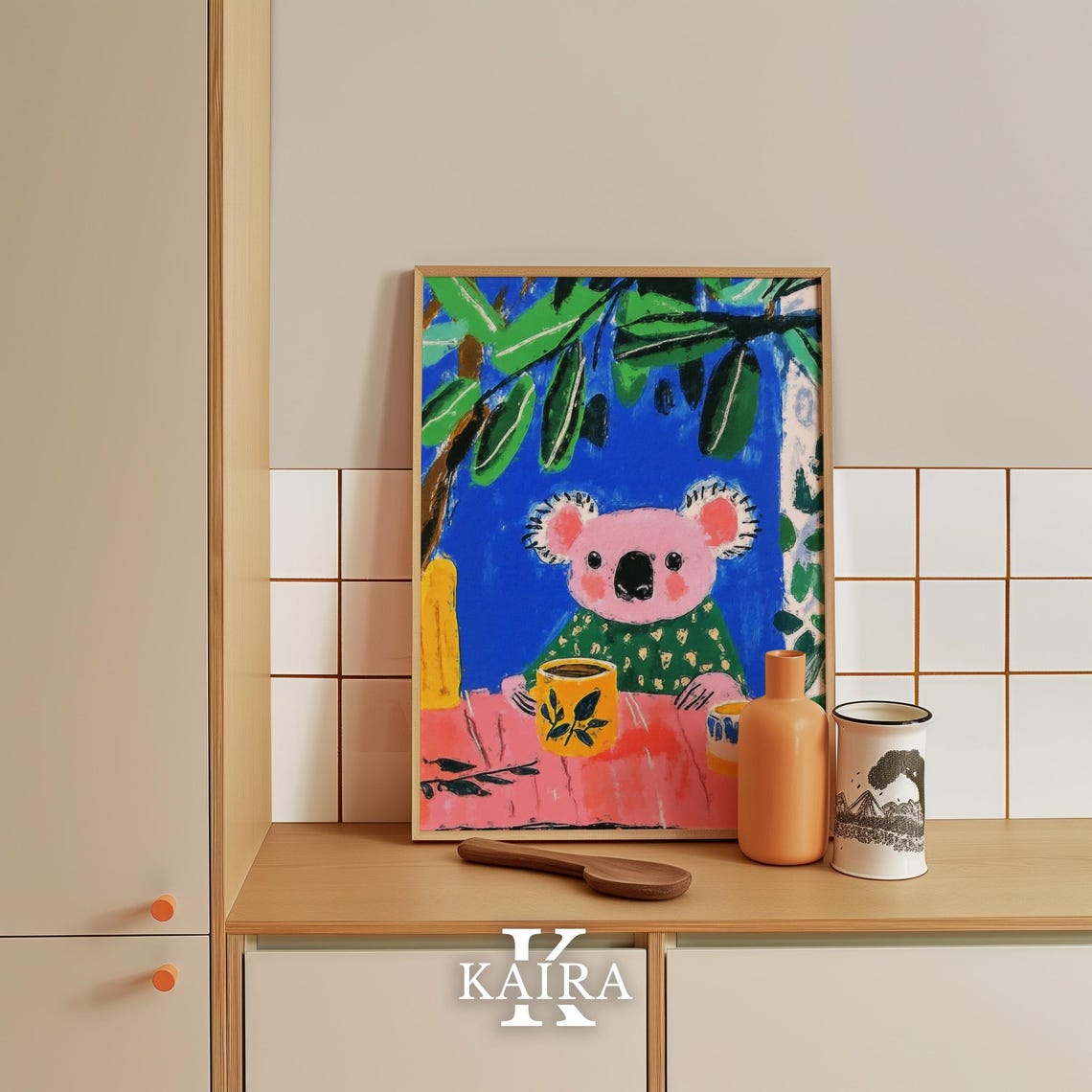 Pink Koala Enjoying Tea Time At A Table Under Eucalyptus Poster - Image 4