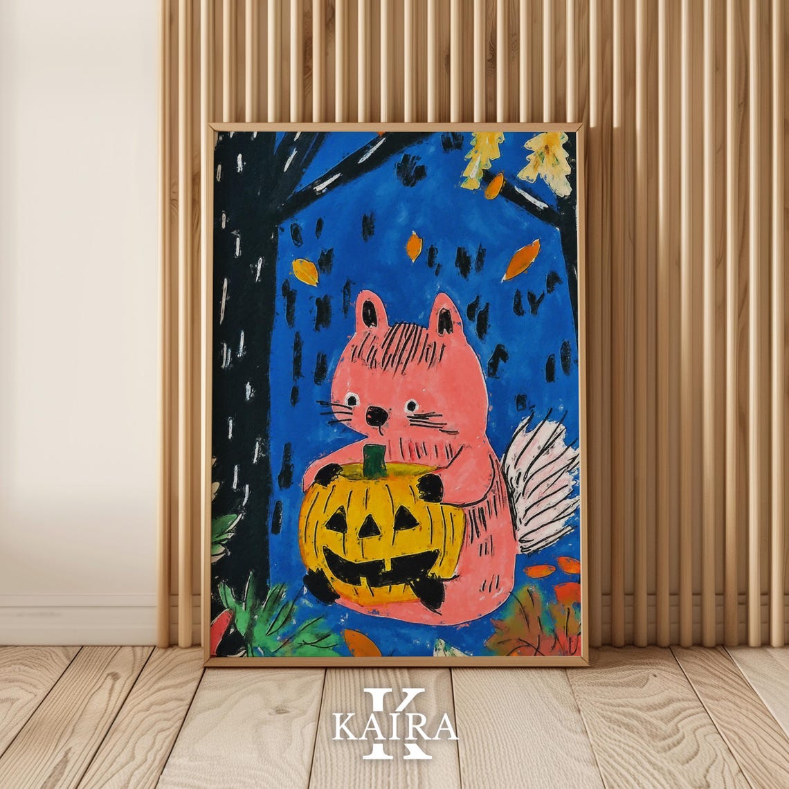 Pink Squirrel Holding A Jack O Lantern On A Halloween Night Poster - Image 5