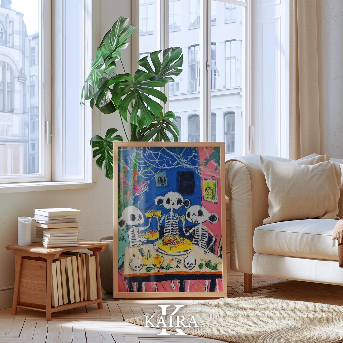 Cheerful Day Of The Dead Skeletons Sharing A Festive Dinner Poster - Image 3