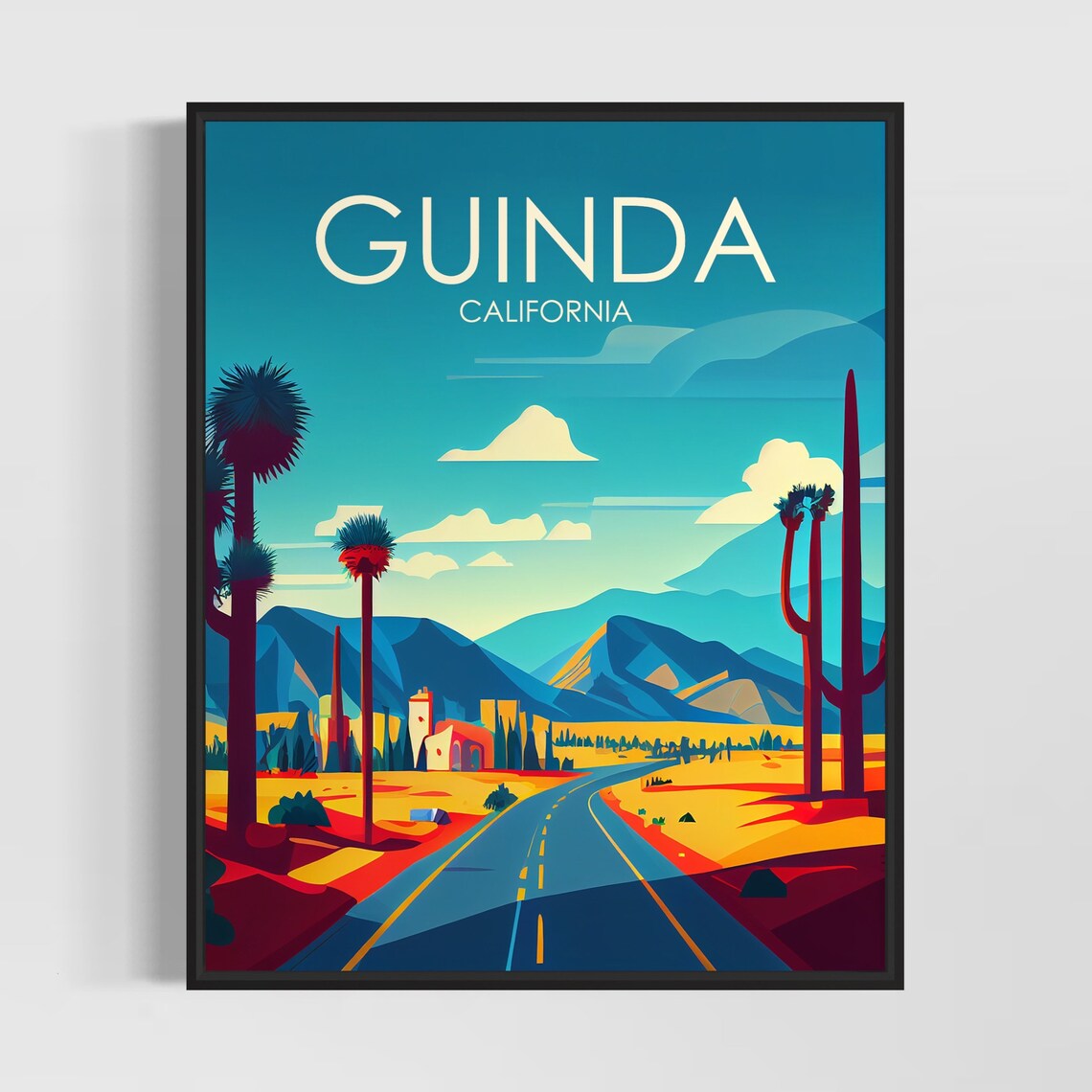 Guinda California Bold Straight Desert Highway Mountain Vista Poster