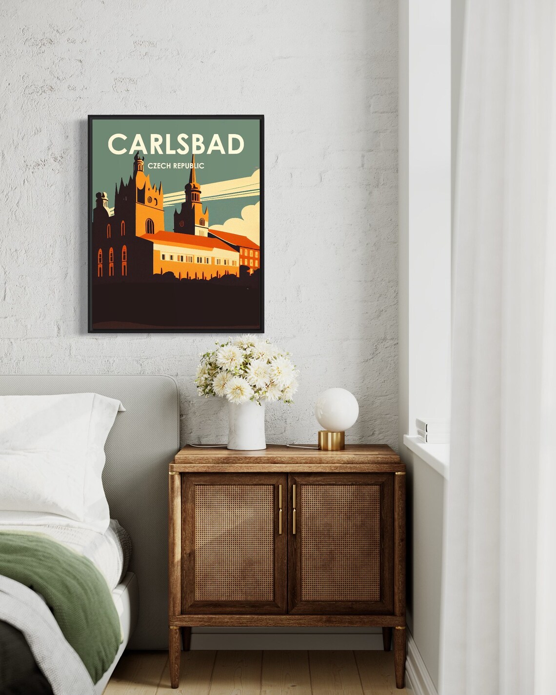 Carlsbad Czech Republic Gothic Church Silhouette Retro Travel Poster - Image 3