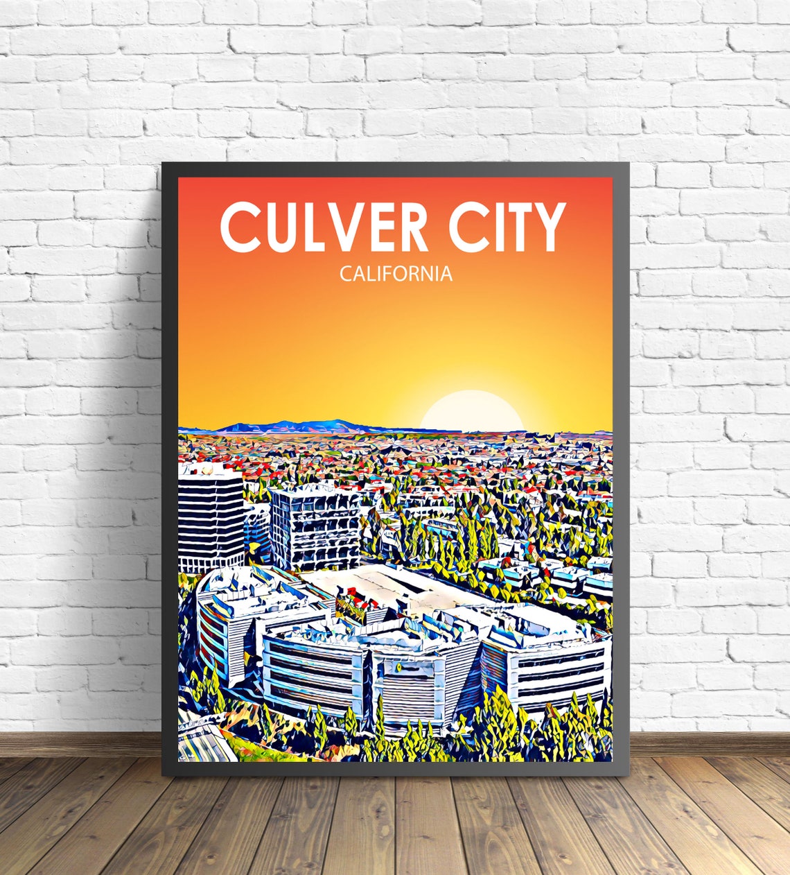 Culver City California Art Poster Sunset Landscape Poster Print Culver City Wall Art United States Colorful Skyline Sketch Photo