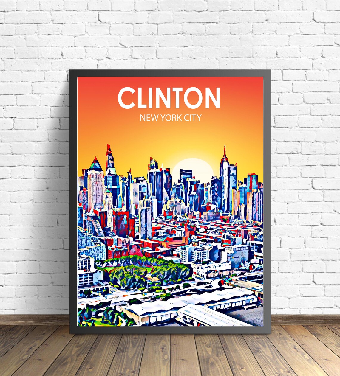 Clinton New York City Sunset Manhattan Towers Skyline Poster