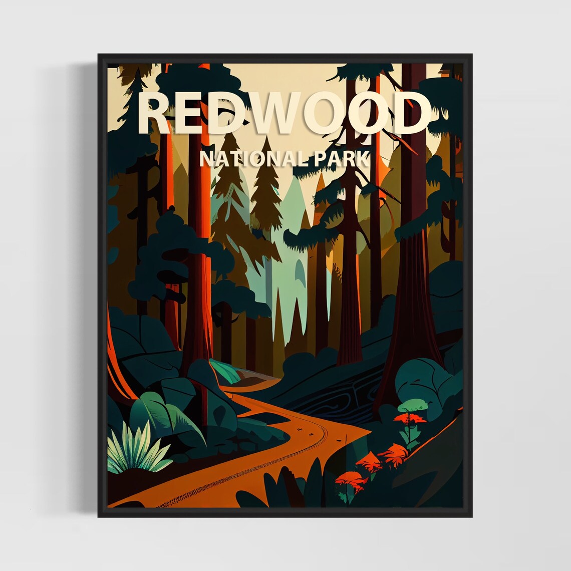Redwood National Park Retro Art Print Redwood National Park Illustration Redwood National Park Vintage Minimal Design Poster