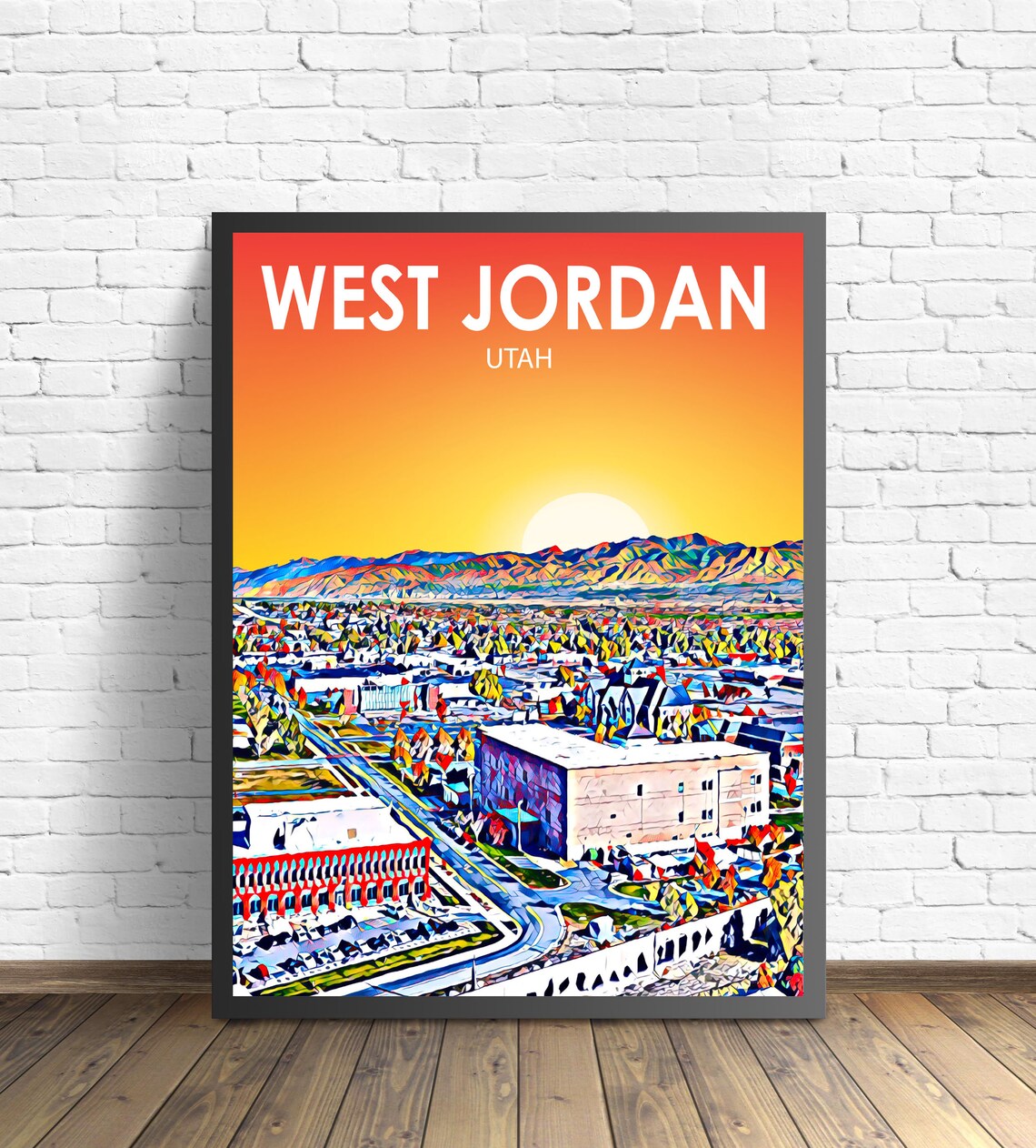 West Jordan Utah Sunset Skyline Mountain Backdrop Painted Art Poster