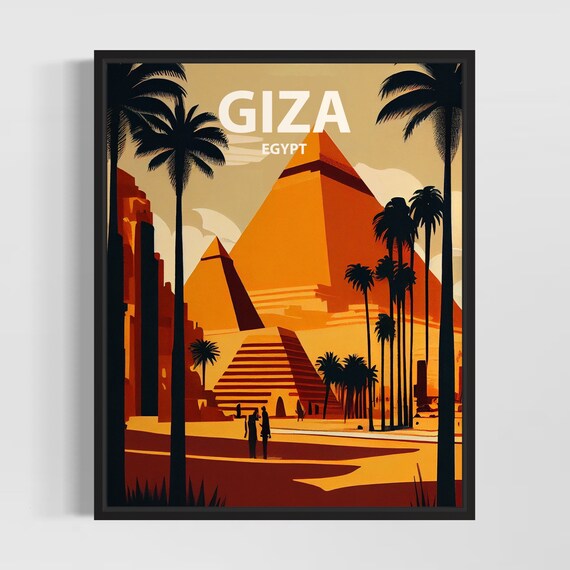 Giza Egypt Retro Art Print Giza Wall Art Illustration Giza Vintage Minimal Design Poster